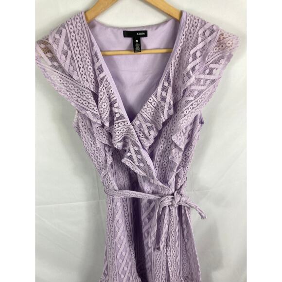 Aqua Ruffled Lace Faux Wrap Dress Purple Size Medium - Picture 3 of 7